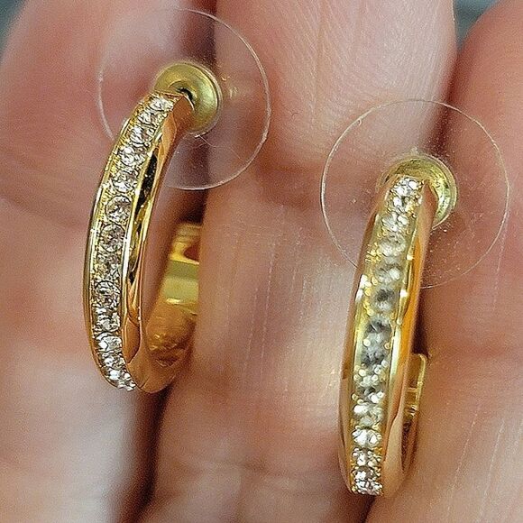 #Touchstone Crystal Channel Set Gold Hoop Earrings 0.75" #Gold Plated #NWT #NIB - Picture 7 of 8